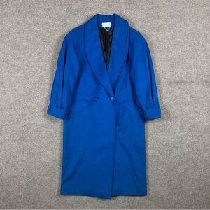 VTG 80s Ashley Scott Cobalt Blue 100% Wool‎ Long Overcoat Women’s L Shawl Collar